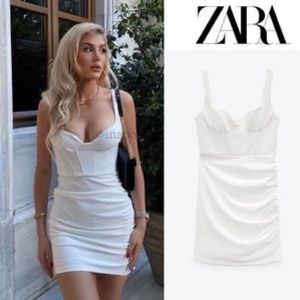 ZARA Draped Corset SweetHeart Elasticized White Mini Dress
